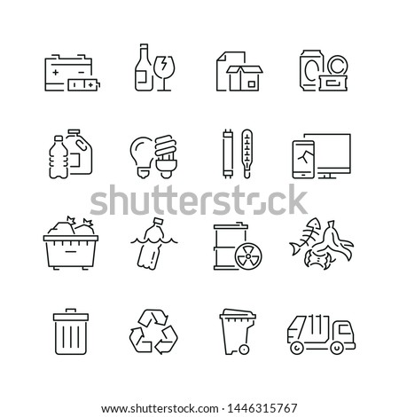 Trash related icons: thin vector icon set, black and white kit ストックフォト © 