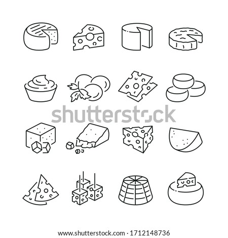 Cheese related icons: thin vector icon set, black and white kit