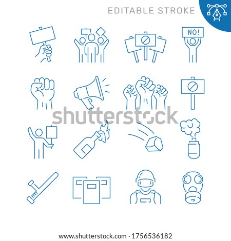 Protest related icons. Editable stroke. Thin vector icon set