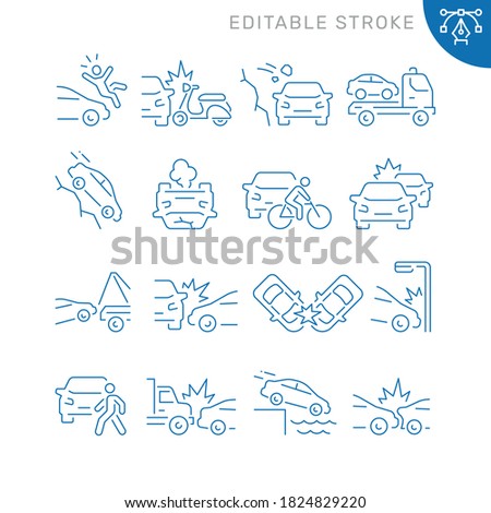 Car Accident related icons. Editable stroke. Thin vector icon set