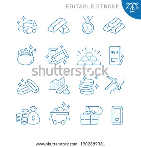 Gold related icons. Editable stroke. Thin vector icon set