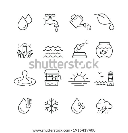 Water related icons: thin vector icon set, black and white kit