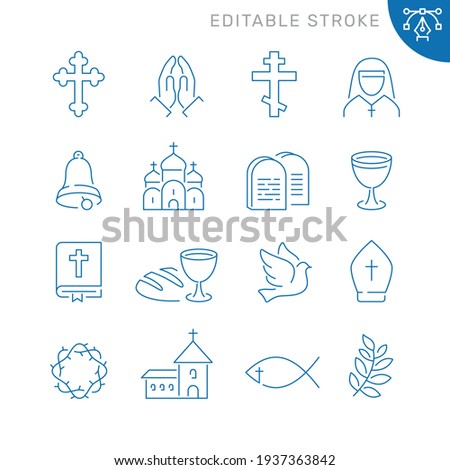 Christianity related icons. Editable stroke. Thin vector icon set