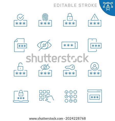 Password related icons. Editable stroke. Thin vector icon set