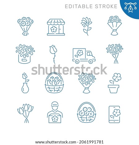 Flower bouquet related icons. Editable stroke. Thin vector icon set