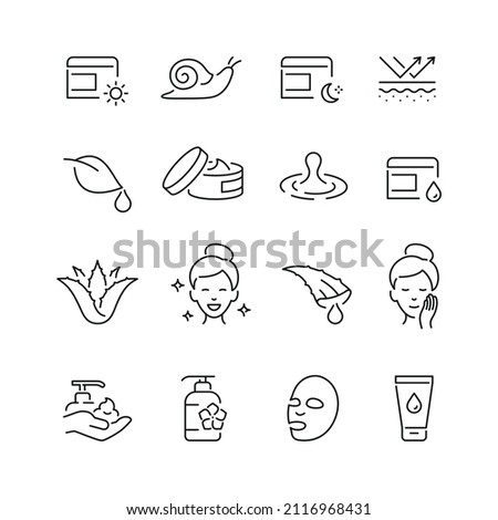 Skin care related icons: thin vector icon set, black and white kit