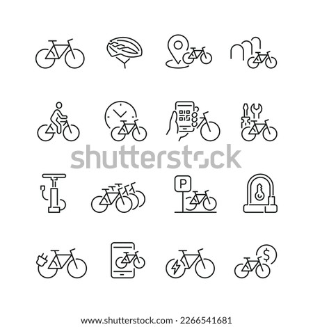 Bicycle related icons: thin vector icon set, black and white kit