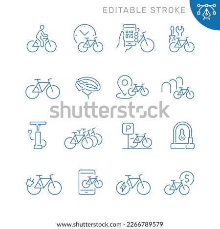 Bicycle related icons. Editable stroke. Thin vector icon set