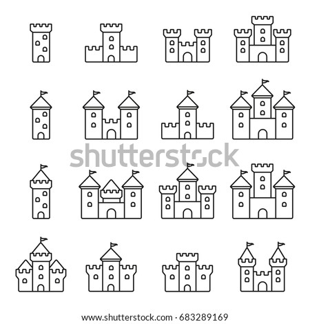 Castles icon: thin monochrome icon set, black and white kit