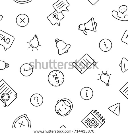 Information and notification symbols seamless pattern. Tiling textures with thin line black and white icon set