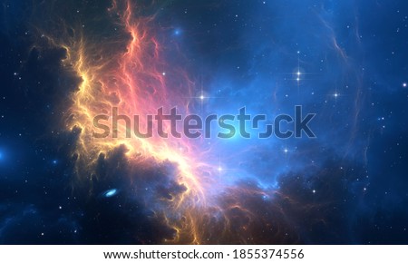 Glowing huge nebula with young stars. Space background, 3d illustration