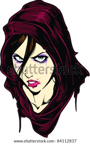 Vector Tattoo Frowning Girl