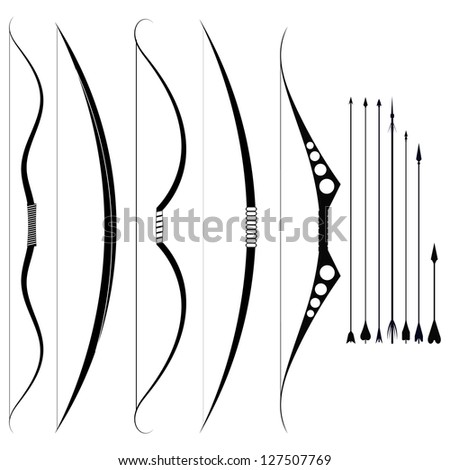 A Set Of Military Bows. Medieval Weapons Stock Vector Illustration