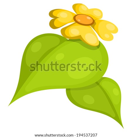 Yellow flower with leaves. Cartoon.