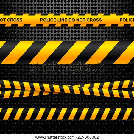 Set of ribbons police lines on a black background technology. Vector illustration.  