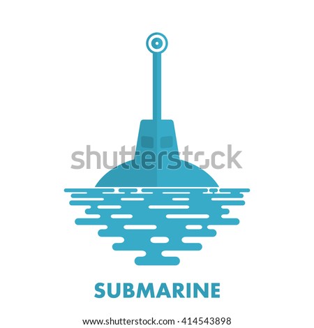 Periscope military submarine with sea water on a white background. Icon military submarine. 
Symbol of the military submarine fleet. Flat periscope of a submarine at sea. Stock vector