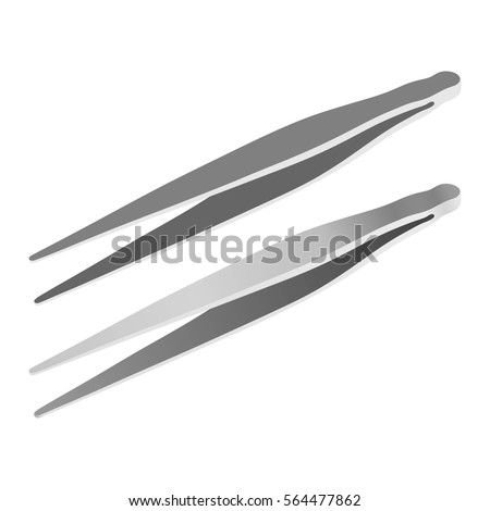 Vector silhouette of metal tweezers on a white background. Stock vector illustration