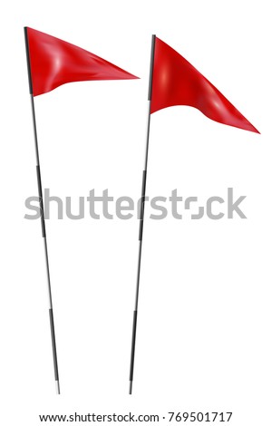 Two red golf flags. Set of golf flags on a white background. Vector illustration