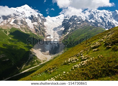 Magic mountain landscape with Adishi glacier, Georgia.