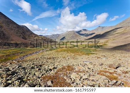 Mountain landscape with rocks, Ural Mountains, Russia.
