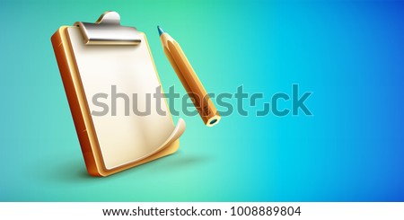 Clipboard icon for notes with clean sheet of paper and pencil writing messages. Eps10 vector illustration.