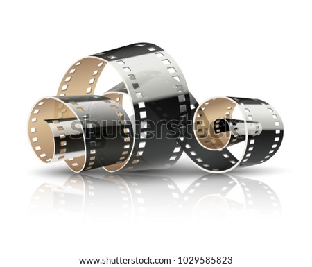 Film tape twisted reel for cinematography movies or photography. Cinema concept isolated on white (transparent) background. Vector illustration.