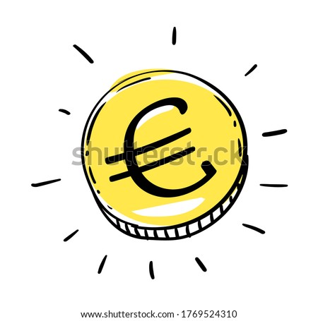 One euro coin of EURO European Union money. Gold Penny Coin shining currency symbol. Best offer and super sale price creative concept. Vector illustration.