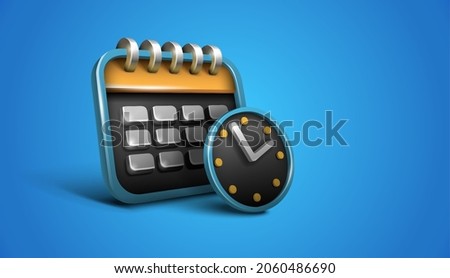 Calendar and clock. Date and time scheduler icon. Realistic calendar planner 3d. Eps10 vector illustration.