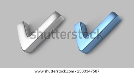 Checkbox Icon. Silver and Blue metallic check option for poll graphic symbol. Ok mark design element. Realistic icon. Vote elections. Completed task. Vector illustration.