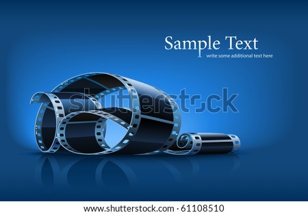 Twisted cinematography film for photo or video recording on blue background vector illustration. Concept for movie theater or online cinema.