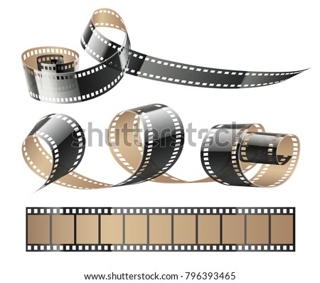 Film tape twisted reels for cinema movies or photography, isolated on white (transparent) background. Vector illustration.