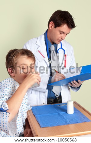 A sick child takes some medicine