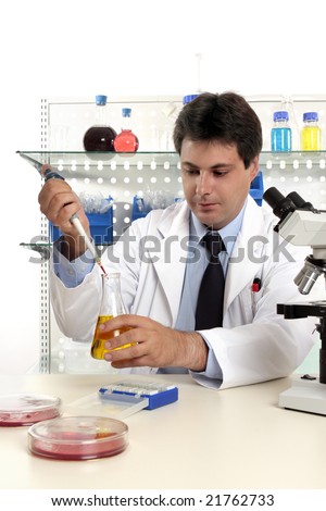 Laboratory scientist, chemist or pharmacist at work in a laboratory.