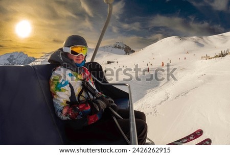 Image, Stock Photo Piste paradise at sunset