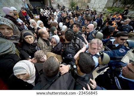 Jerusalem - JANUARY 16: Demonstration against war in Gaza strip on January 16, 2009 at Old City, Jerusalem, Israel.