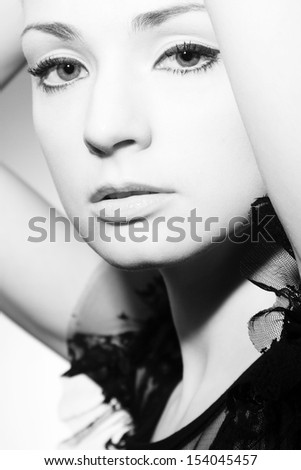 Beautiful woman face black and white