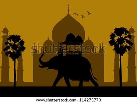 Elephant and Indian silhouette at Taj Mahal