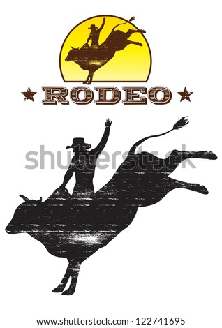 Rodeo Cowboy Riding A Wild Bull Silhouette, Vector - 122741695 ...