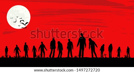 Silhouette of zombies walking at graveyard, Vector Illustration Stock fotó © 