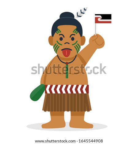 Cute cartoon maori in traditional costume, Vector Illustration