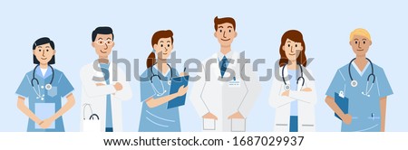 Falt design, Illustration of doctors and nurses characters. Vector