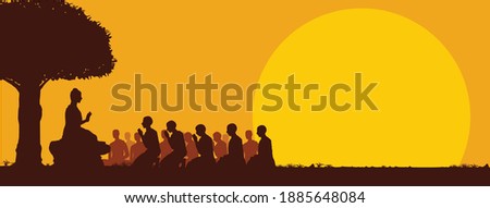 Makha Bucha Day, Buddha delivering his teachings shortly before his death to 1,250 monks, Vector Illustration Photo stock © 