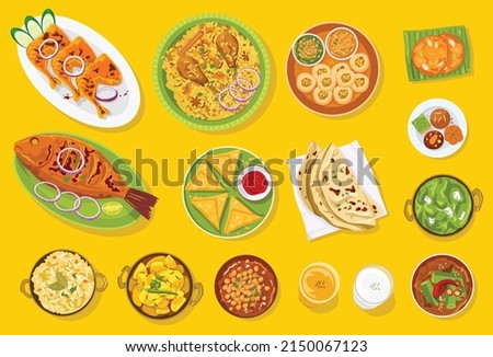 Food background, Top down view variety of Indian food 