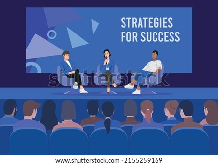 Business conference concept, Audience sat watching speakers talking. Vector