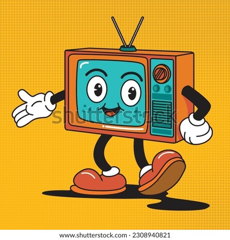 Retro groovy character, psychedelic cartoon television. Vector Illustration