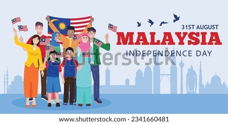 Independence day, Illustration of Malysian people holding small flags