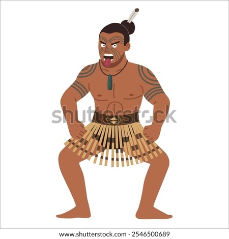 A Maori warrior in traditional attire performing the haka, a powerful cultural dance.