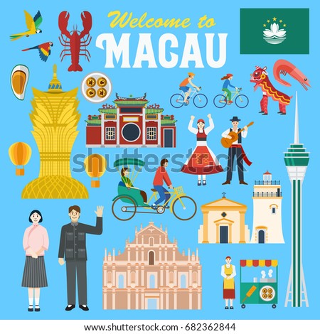 Illustration of Macau landmark and icons, Vector