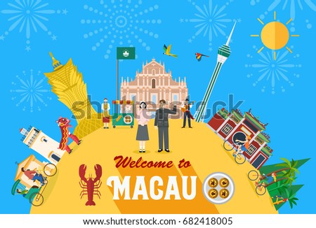 Flat design, Illustration of Macau landmark and icons, Vector