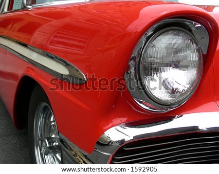 1956 antique car, head lamp and grill